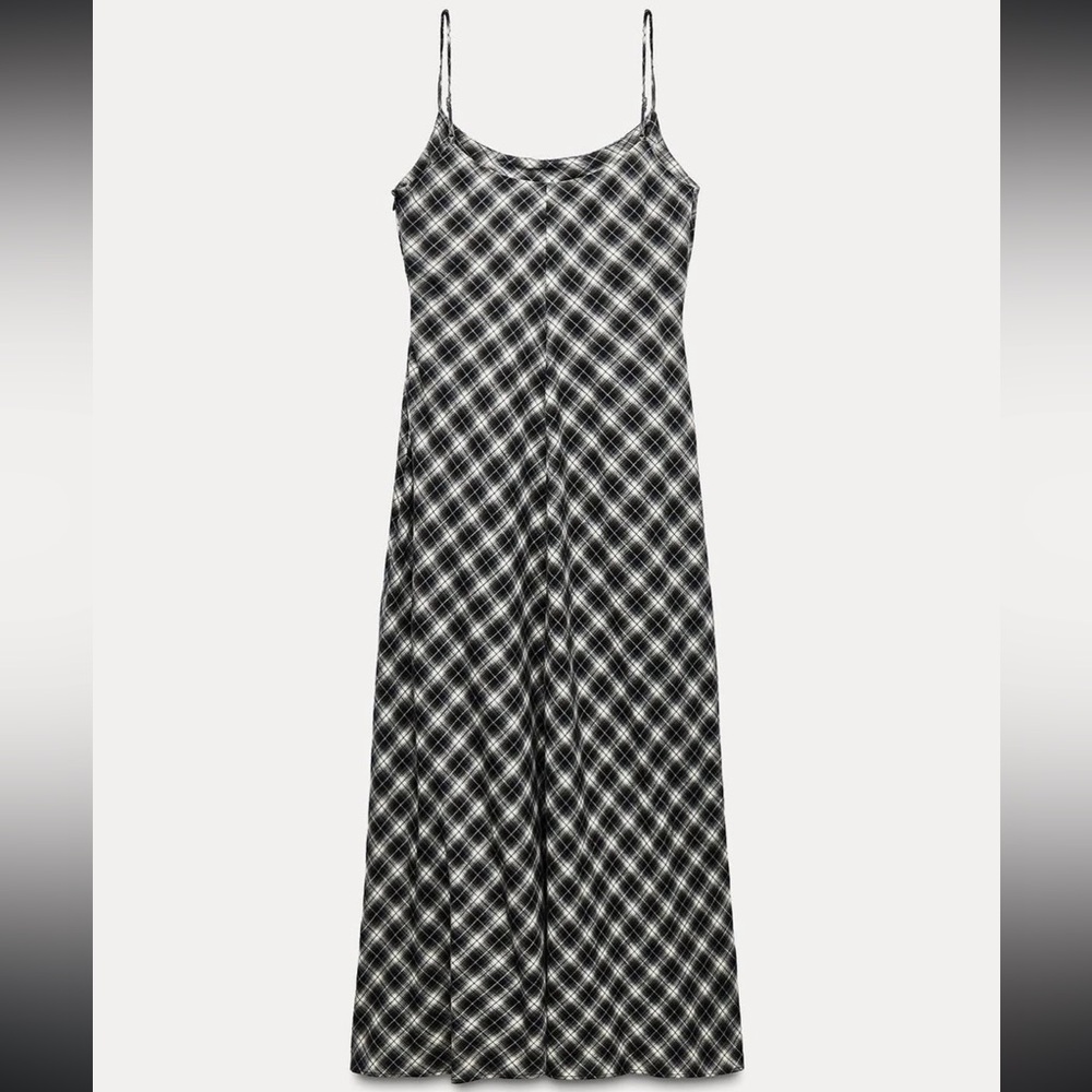 Zara Black and White Plaid Midi Dress